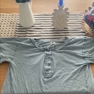 Free People Light Blue Short Sleeve Henley